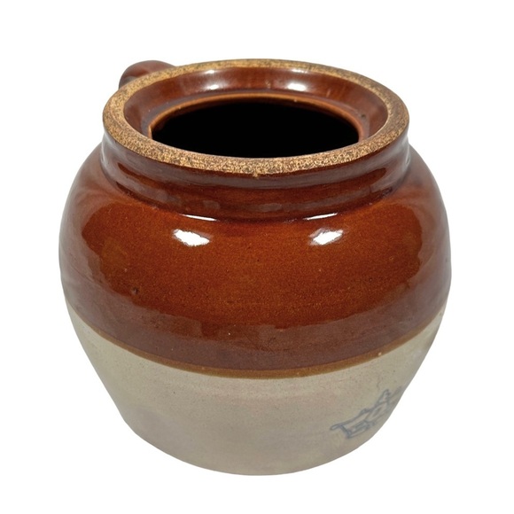 VINTAGE Robinson Ransbottom Crown 2-Toned Stoneware Bean Pot with Handle - Picture 4 of 8